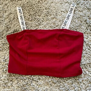 Red crop top white straps that say love papaya medium women summer festival